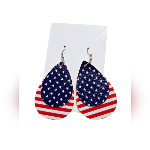 Boutique Jewelry - *NEW!* Flag Red, White, & Blue Faux Leather Earrings